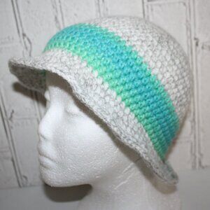 💚 Handmade Sunhat – Gray with Blue & Green Ombre Crochet – One Size